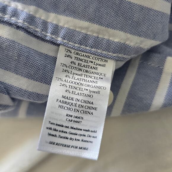 Fahery Womens Stretch Oxford Relaxed Shirt Blue Striped M Organic Cotton Tencel - Picture 7 of 9